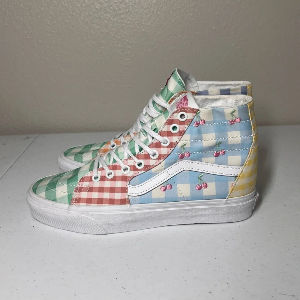 VANS Sneakers Gingham Plaid Colorblock Sk-8 Hi Shoes Embroidery Women's Size 8.5 - Picture 2 of 10